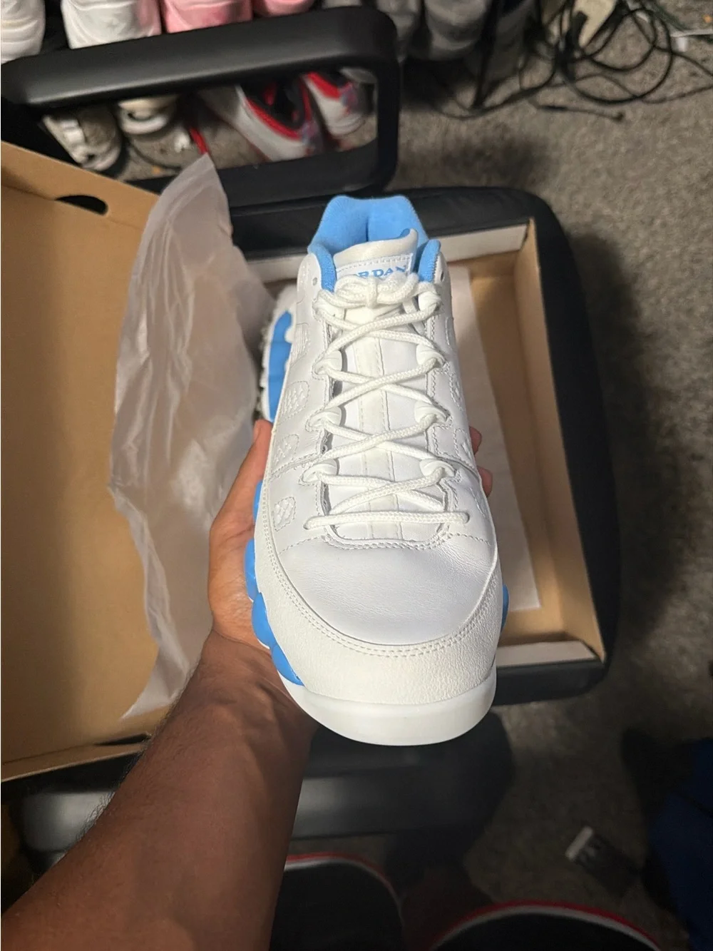 Jordan 9 Retro Men's Golf White and Light Blue